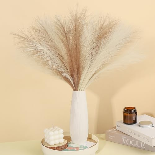 SeptCat 30 Pcs Pampas Grass Decor 21.7 Fluffy Faux Short Brown Pampas Grass Artificial Small Pompas Grass Flower Vase Filler for Home Wedding Living Room Wall Party Decoration