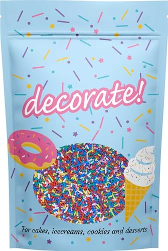 decorate! - Matt Strands - Rainbow Cake Topper Sprinkles - 500g Edible Vermicelli Vegan Cupcake Decorations - Ideal for Ice Cream, Cakes, Bakes & Doughnuts