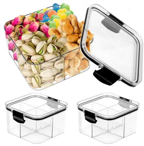 momgyaamz Porta Caramelle da Tavolo, Contenitori di Plastica, Porta Snack con 4 Scomparti, Piatto a Scomparti, Porta Dolci con Coperchio per Ufficio, Barra per Divano e Cassetti, Set da 2 Pezzi