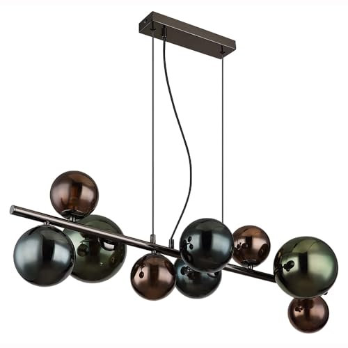 Pendelleuchte Hängelampe Esszimmerleuchte Wohnzimmerlampe Küchenleuchte, Glaskugeln grau Metall, 9 Flammig G9, LED 3,5W 350Lm 3000K warmweiß, H 120 cm