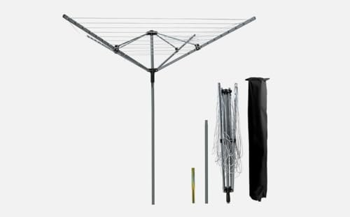 Monal Rotary 4 Arms Aluminium & Powder-Coated Washing Line – Heavy Duty Outdoor Folding Clothes Airer Garden Laundry Drying Rack PVC Coated Line With Ground Spike & Cover (50M Powder Coated Airer)