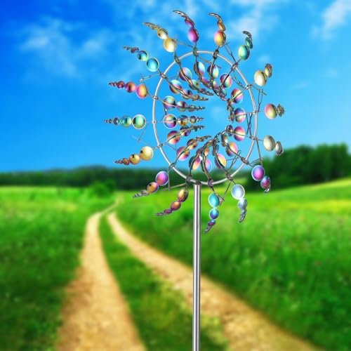 Reyife Magical 3D Wind Spinners Outdoor, 360° Metal Windmills for Yard Garden, 12.6 inches Wind Powered Wind Catchers Sculptures and Spinners for Yard Garden Patio Decoration(Colorful) (Colorful)