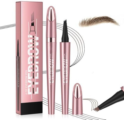 2024 Neu Augenbrauenstift Wasserfest, 3D Microblading Augenbrauenstift mit 4 Gabelspitzen Applikator, Langanhaltenden Magischer Eyebrow Pen Erzeugt Mühelos Natürlich Aussehende Brauen (2#-Dunkelbraun)