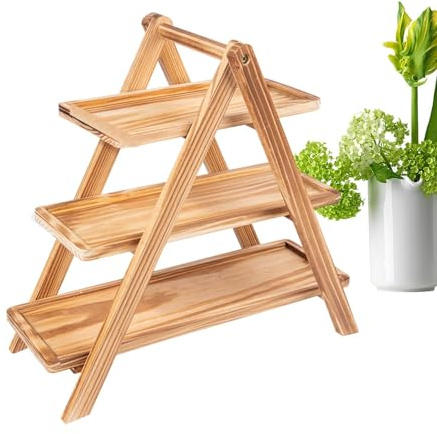 Fizepgo 3 Tier Slate Cake Stand | Rustic Tiered Serving Platter For Afternoon Tea | 3 Tier Serving Tray Fruits Platter | Food Display Rack - Foldable Rack Wooden Cupcake Stand For For Tea Wedding