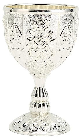 Beufee Gobelet médiéval calice vintage, verres à vin en relief en métal, tasses pour liqueur, rituel, bouddha, mariages, décor médiéval royal, bénédictions (Argent)