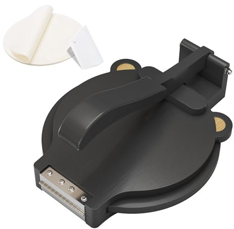 Xadgve Tortilla Press 10 Inch - Complete Set (Includes 50 Parchment Papers and Dough Scraper) - Black - Bamboo, Stainless Steel - Traditional Style