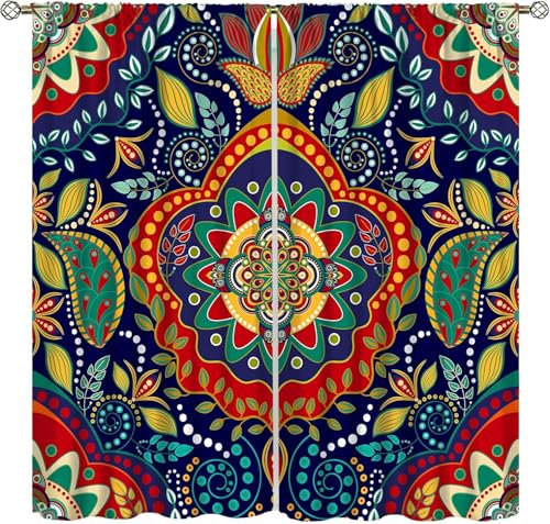 Schattierung Vorhänge Junge Bunte Retro-Blumen 3D Druck 2Er Set Isolierung Schalldichte Kinder Gardinen Blickdicht Mit Ösen Vorhang Fenster Für Wohnzimmer Schlafzimmer Balkon 280X250 cm (B -963388483