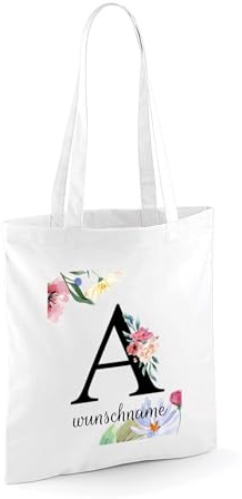 NIMAMA Tragetasche Jutebeutel Bedrucken Lassen - Mit Buchstabe Initialen und Wunschname personalisiert - Einkaufstasche als Geschenk für Mädchen, Damen, Freundin selbst gestalten