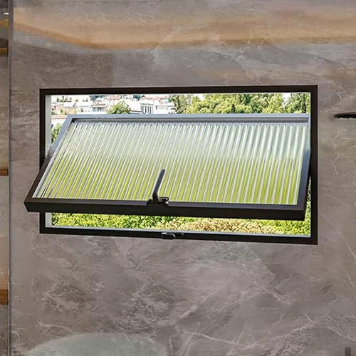 Fenetre Fenêtres de Remplacement Anti-regards avec Verre, Fenêtre de Ventilation Rotative à 360° pour Salle de Bain, Cuisine, Sous-sol, Hangar, Contre-fenêtres à Cadre Métallique(Black,90x60cm/35.4x23