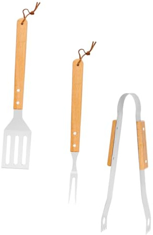 BESPORTBLE Praktisches BBQ Tool Satz mit Holzgriffen und Edelstahlteilen Grillbesteck Satz in Khaki Inkl Aufbewahrungsbeutel