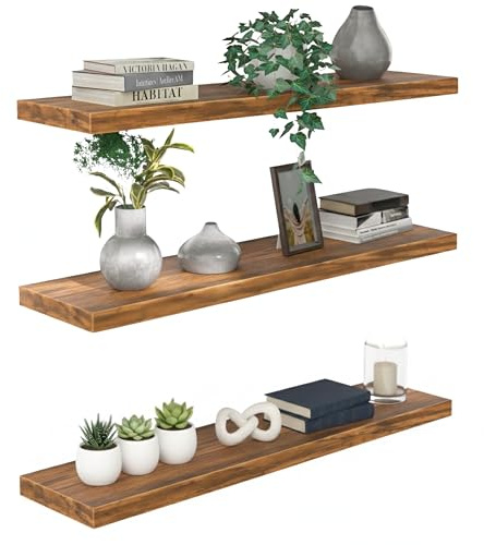 Casaria® 3X Wandregal Holz Eiche Hängeregal mit Halterung 15kg Tragkraft Küche Wohnzimmer Flur Schweberegal Bücherregal Regalbrett Schwebend 110cm