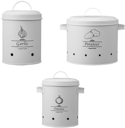 Générique Vegetable Storage Canisters, Potato Onion Storage Pots, 14 x 11 cm Size, White Kitchen Canisters, Wide Range of Application, Vintage Style Design for Potatoes, Onions, Carrots