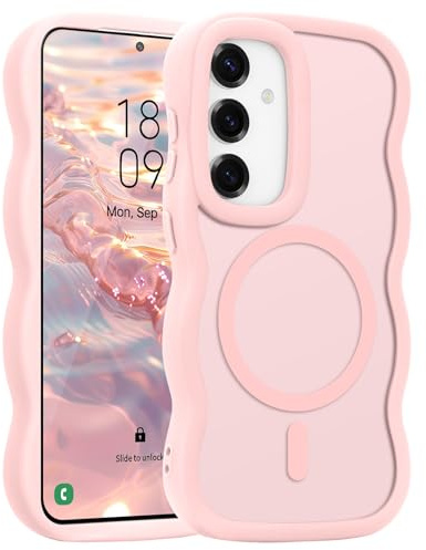 Pepmune Coque pour Samsung Galaxy A16/A16 5G/A17 5G, Rose | Compatible avec Magsafe Cadre Vague Bouclée Coque de Téléphone. Translucide Mat Slim Fit Antichoc Housse de Protection.