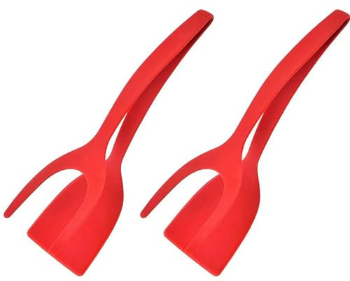 YYDPYZBD Kitchen Gadgets 2 In 1 Grip Flip Spatula Tongs Egg Flipper Pancake Fish French Toast Omelet Making Tool-red Pack