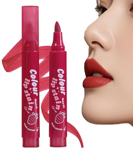 Penna per labbra tinta, penna lucida per labbra, colore rosso opaco, accessori per il trucco resistente all'acqua e lunga, rossetto colorato anti-compiti per donne e ragazze