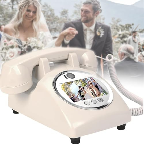 Lbxlhr New Video Audio Guest Book Wedding Phone, 32G 1080P HD Video Audio Phone Guestbook, Creative Record Audio GuestBook for Wedding Bridal Shower, Birthday, Graduations, Baby Shower(White)