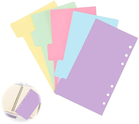 25 Fogli Divisori per Raccoglitori ad Anelli A5, Separatori Colorati Divisori Fogli con 6 Fori Divisore Pagina Indice Tab per Scuola a Casa Ufficio raccoglitori ad anelli Notebook 5 Colori 21*15.5cm