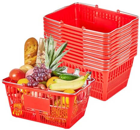 VEVOR Shoppingkorgar, 12-pack 21 liter PE-plastkorgar med metallhandtag, tät nätstruktur, lastkapacitet upp till 9 kg, bärbar för matvaror, butiker