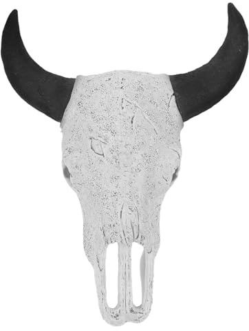 ORFOFE Reptile Skull Hideout Aquarium Ornament Large Black Horned Cattle Skull Fish Tank Decoration Reptile Terrarium Cave Shelter for Betta Shrimp Turtle