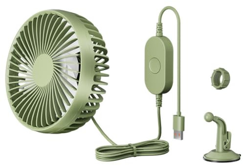 FUBESK 12V-24V Auto Ventilator mit 360° Drehung, Drei-Gang-Steuerung, USB-Lade- und Saugnapf-Basis, für Autos, LKWs, Transporter (Grün)