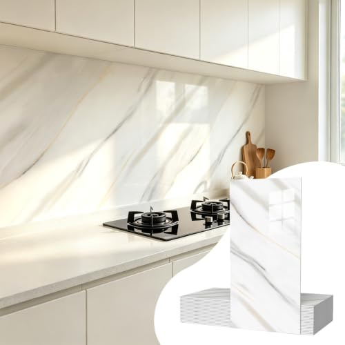 Vieshful Fliesenaufkleber 30x60 cm Marmoroptik 20 Stück Grau Weiß | Selbstklebende Wandgestaltung,Wasserfeste Oberfläche,Für Küche Bad und Wohnbereich