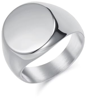 Cadoline Anillo redondo de acero inoxidable para hombre, 17 mm, parte superior plana, tallas 8, 9, 10, 11, plata, oro negro