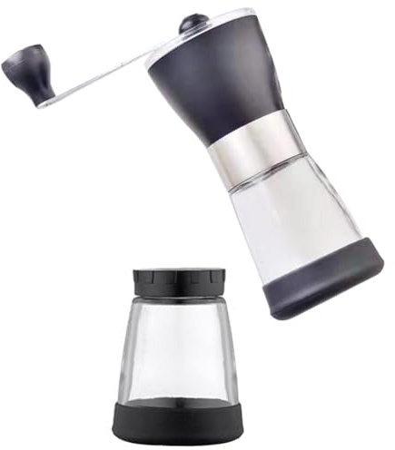 VALICLUD Molinillo de Café Manual Muelas de Acero Inoxidable, Molino de Manivela Compacto Tarro de Vidrio Sellado, Adecuado para Moler Frijoles en Casa y Uso Portátil en Cocina