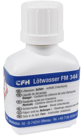 CFH Lötwasser FM 344 - Flussmittel für allgemeine Lötarbeiten, 25 ml, Zum Weichlöten von Eisen, Stahl, Messing, Kupfer, Blei und Weißblech, Auch geeignet für Tiffany-Lötarbeiten, Made in Germany