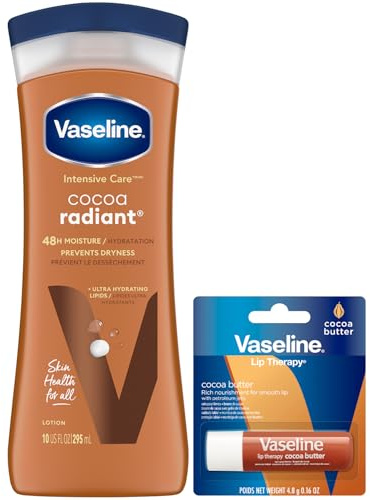 Vaseline Intensive Care Cocoa Radiant Hand & Body Moisturizer + Lip Therapy with Cocoa Butter for Healing Dry Skin & Lips