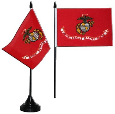 Flaggenfritze Tischflagge US Marine Corps 10 x 15 cm, amerikanische Flagge, reißfestes Polyester, farbintensiver Siebdruck, kleine Fahne mit Kunststoff-Sockel