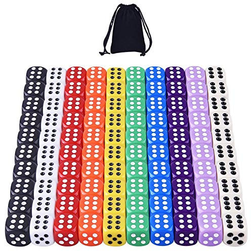 AUSTOR 6 Seitige Würfel Set Dice Set 16 mm für Spiel und Kasino, Bunt, 100 Stück