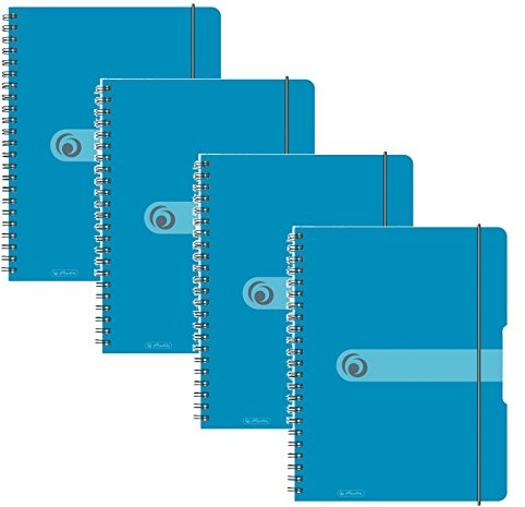 Herlitz 11293073 Spiralblock A4 to go, Holzfreies Papier, 80 Blatt (4er Pack A4, transparent blau)