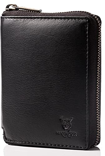 MATADOR Herren Portemonnaie Leder #Edinburgh mit edler Geschenk Box, Elegante Herren Geldbörse Leder mit RFID Blocker, Luxus Portemonnaie mit Reißverschluss und Viele Kartenfächer in Schwarz Nappa
