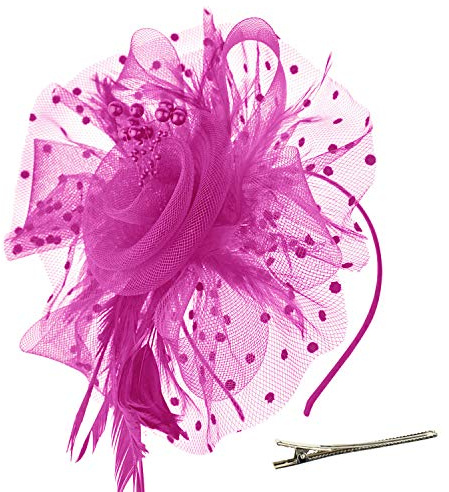 DRESHOW Fascinator Hüte für Damen Pillbox Hut mit Schleier Stirnband und Einer Gegabelten Clip Tea Party Kopfbedeckung