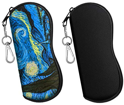 MoKo Brillenetui - [Ultra Lightweight] 2 Stück Neopren Reißverschluss Sonnenbrille Tasche mit Gürtelclip für Brillen, Rahmen, Tragbare Case für Schlüssel, Bleistifte, Karten - Schwarz + Sterne Nacht