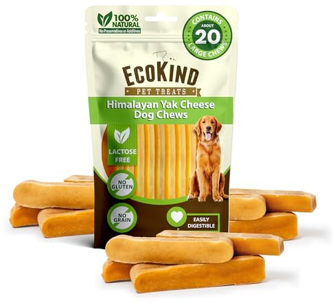 EcoKind Husdjursgodis guld yak hundtuggor | bra för hundar, godis för hundar, håller hundar upptagna och njuter, inomhus- och utomhusbruk (2,3 kg. Väska)