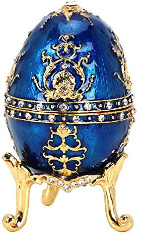 Handbemalte emaillierte Ei Schmuckschatulle mit glänzenden Diamanten für Halskette, Armband, Ring, als Desktop Dekoration und Ostern Sammlerstück