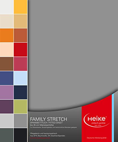 Heike Spannbettlaken Jersey Family Stretch 97% Mako-Baumwolle 3% Elastan Deutsche Markenqualität 230 gr/m2 bis 35 cm Höhe für Wasserbetten Boxspringbetten und herkömmliche Matratzen (Dunkelgrau)