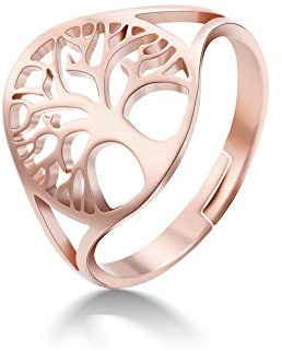 cooltime Bague déclarative en acier inoxydable Arbre de vie Bague pour femme Bijoux de mode pour dame (Or rose)
