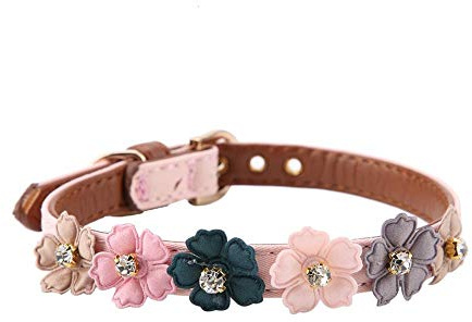 Diamond Flower Dog Collar, Adjustable PU Leather Pet Collar with Bling, Soft Puppy Collar for Small Dogs, Cat Collar, Party & Festival Pet Accessory, Rose Pink