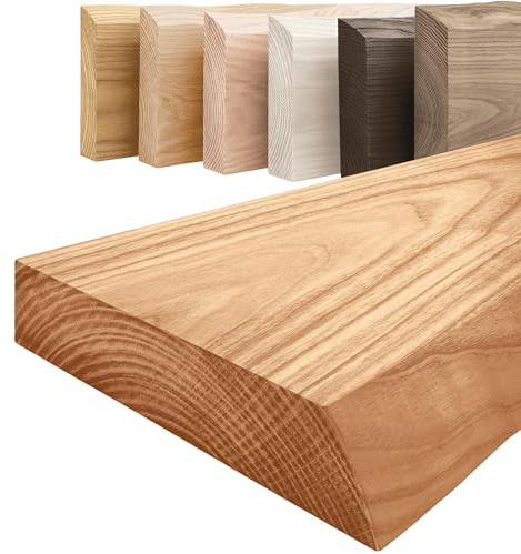 LAMO Manufaktur Regal Holz massiv ohne Befestigung | Wand Regal 40 cm breit für Badezimmer, Flur, Küche | Farbe: Dunkel, Kante: natürlich | Massivholz, modernes Design, Schwebeeffekt