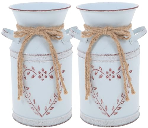 YARNOW Lot de 2 pots de fleurs vintage en fer - Vase à fleurs - Décoration rustique shabby chic - Vase en forme de cœur - Pot à lait - Pour le Nouvel An - Décoration de table de jardin, mariage