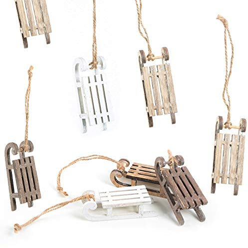 Logbuch-Verlag 8 kleine Weihnachtsanhänger Holz Schlitten mit Schnur zum Aufhängen 8 cm Weihnachtsbaumschmuck