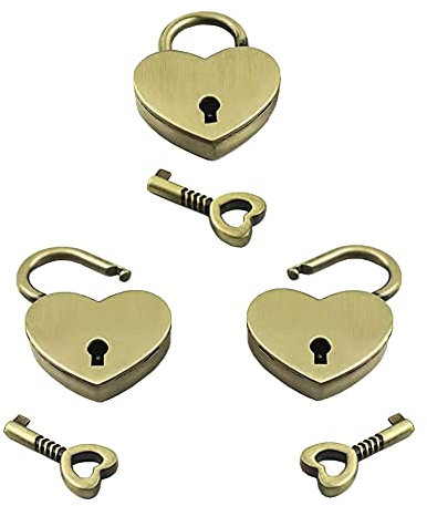 Zasvec Lucchetto Antico 3 Pezzi Lucchetto Cuore Lucchetto Piccolo Lucchetti con Chiave Lucchetto con Chiave Mini Lucchetto Mini Lucchetto Valigia a Forma di Cuore per Regalo di Partito Diario