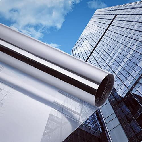 Cinbee Sonnenschutzfolie Fenster innen oder außen 90x200 cm, Selbstklebende Spiegelfolie Fenster Hitzeschutz, Reflektierende Fensterfolie Sonnenschutz, UV Schutzfolie Selbsthaftend Dachfenster,Silber