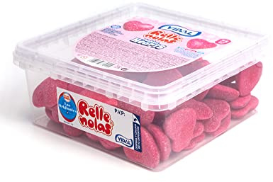 Vidal Golosinas. Rellenolas. Corazones Shiny de chuche rellenos de pica Shiny Fresa. Envase de 75 unidades.
