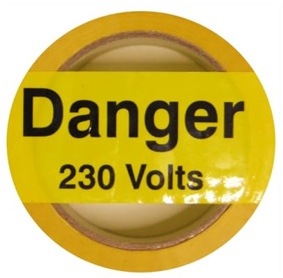 iSigns Hazard Warning Tape (Danger 230 Volts) – 1 Self-Adhesive Roll (48mm x 33m, Yellow & Black) – Danger Tape for Electrical Hazards, Laminated & Waterproof – UK Safety Sign Manufacturer Since 1994