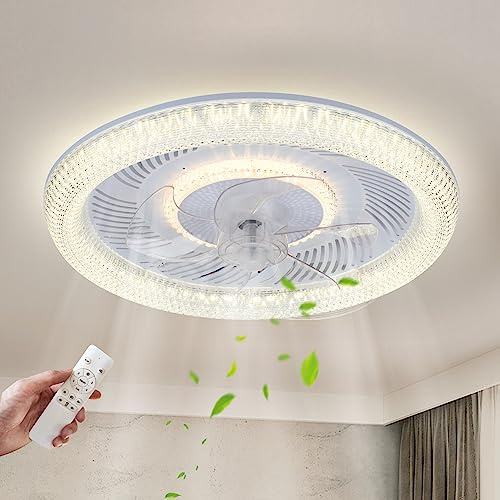 JDONG Deckenventilator mit Beleuchtung und Fernbedienung 54W LED Kristall Deckenleuchte Leise Ventilator mit Timer für Wohnzimmer Esszimmer Schlafzimmer Lampenschirm mit Kristalleffekt