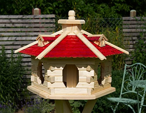 Vogelhaus V16 Natur Holzschindeldach (Größe riesig XXL, Dach Holzschindeln rot)