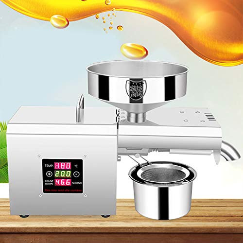 Edelstahl Automatische 300W Ölpresse Ölextraktor Temperaturregelung Ölmühle Oil Machine 220V Walnüsse Sesam Erdnuss Ölmühle Öl Expeller Haushaltspflanzenöl Ölpressemaschine für Kerne Nüsse